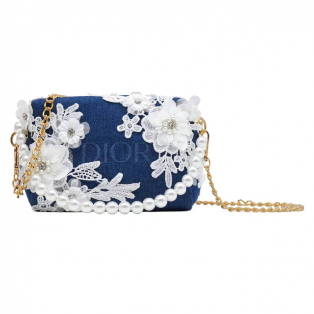 Сумка Dior Customized Cosmetic Bag Blue Navy White Flowers