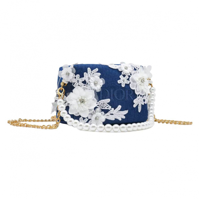 Сумка Dior Customized Cosmetic Bag Blue Navy White Flowers - изображение 2