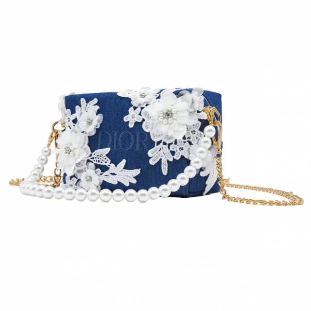 Сумка Dior Customized Cosmetic Bag Blue Navy White Flowers - изображение 1