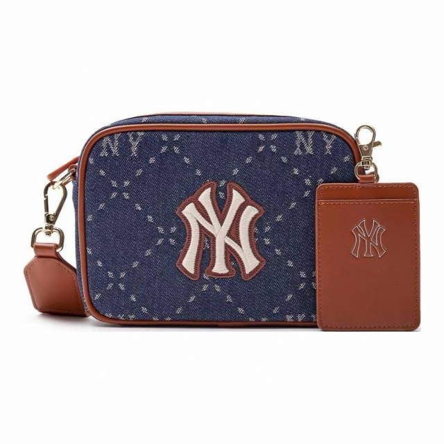 MLB NY Monogram Shoulder Bag Jeans Denim Brown