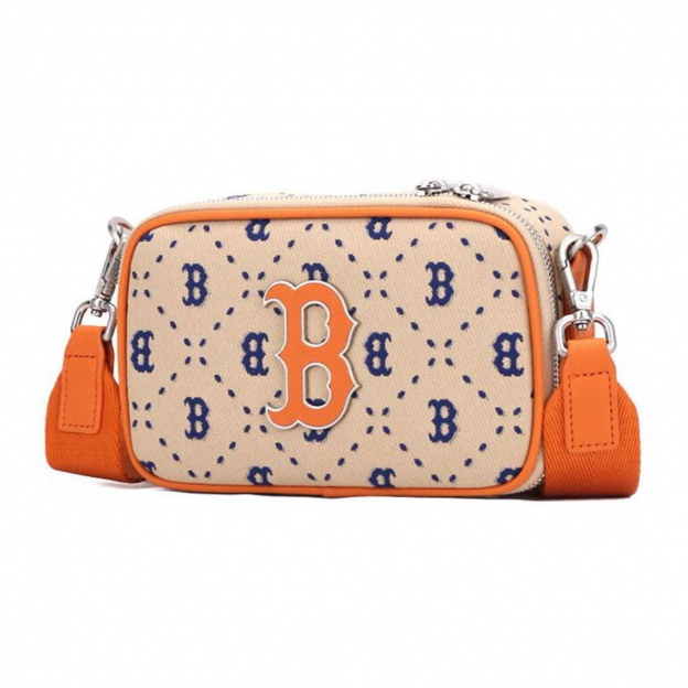 MLB Monogram Shoulder Bag Beige Orange Blue