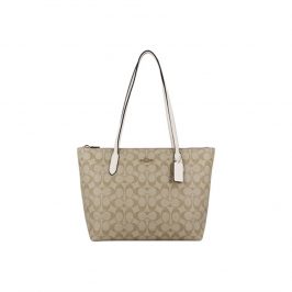 Сумка Coach Zip Top Tote Bag Beige White 