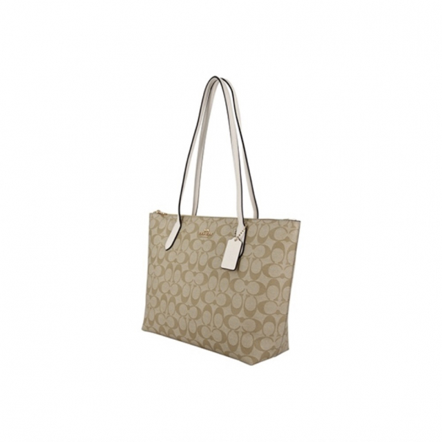 Сумка Coach Zip Top Tote Bag Beige White