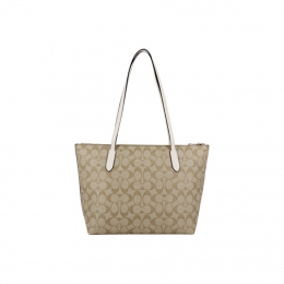 Сумка Coach Zip Top Tote Bag Beige White