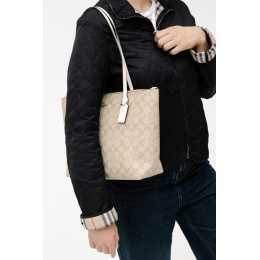 Сумка Coach Zip Top Tote Bag Beige White