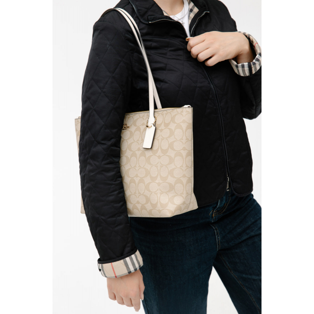 Сумка Coach Zip Top Tote Bag Beige White