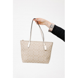 Сумка Coach Zip Top Tote Bag Beige White