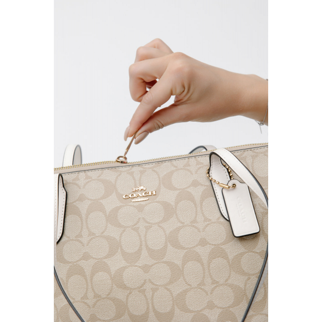Сумка Coach Zip Top Tote Bag Beige White
