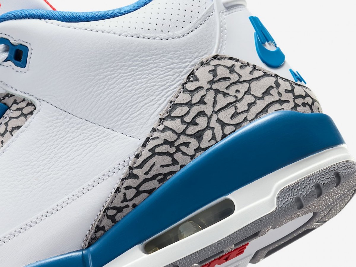 Крупный план слоновьего принта и воздушной подушки Air Jordan 3