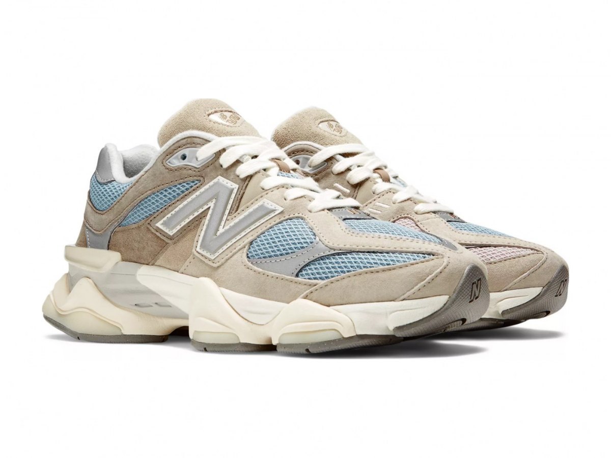 Пара New Balance 9060 бежевая с голубой сеткой