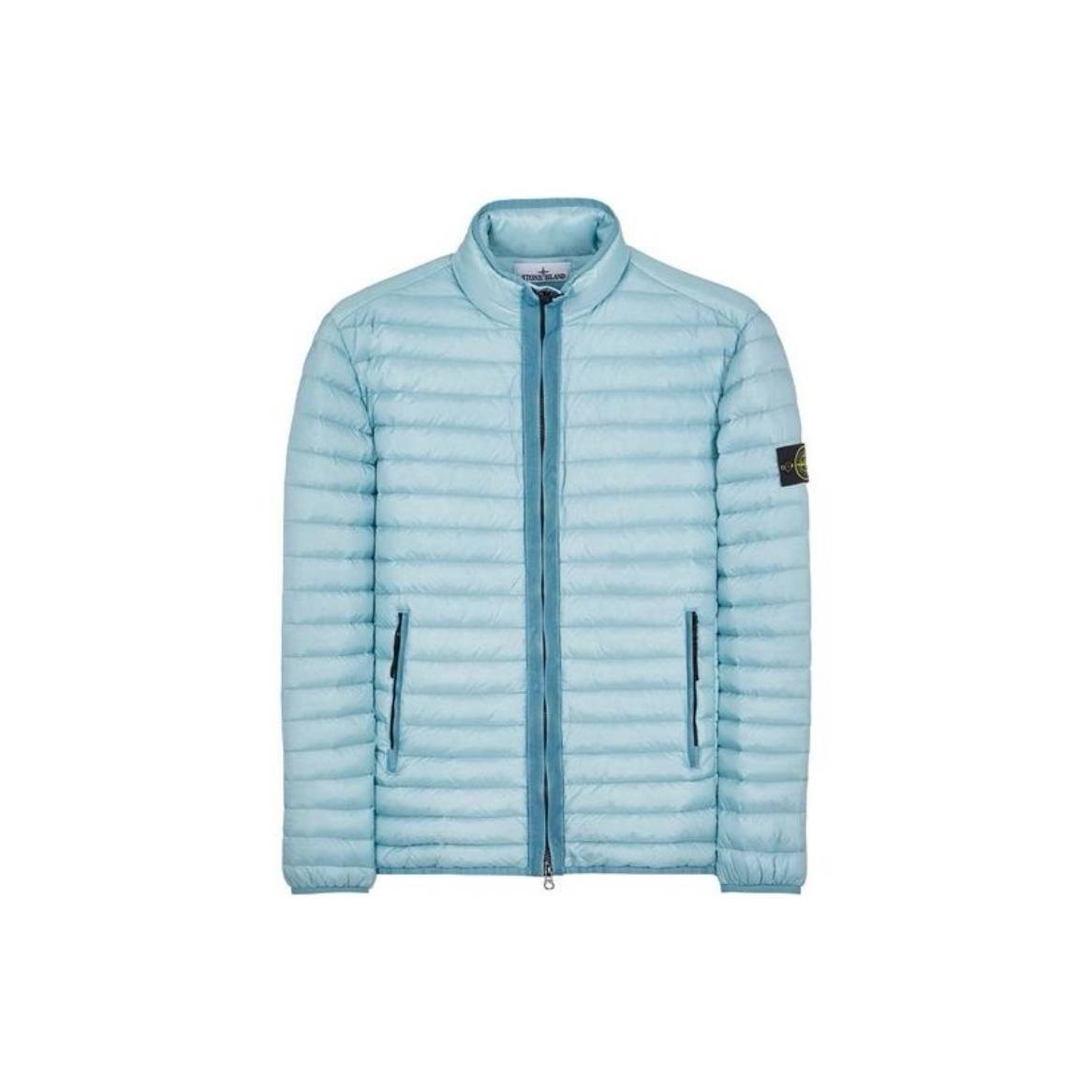 Голубой пуховик Stone Island с частой стёжкой