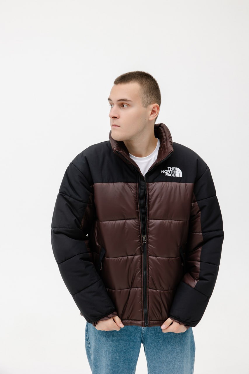 Коричневый пуховик The North Face на модели